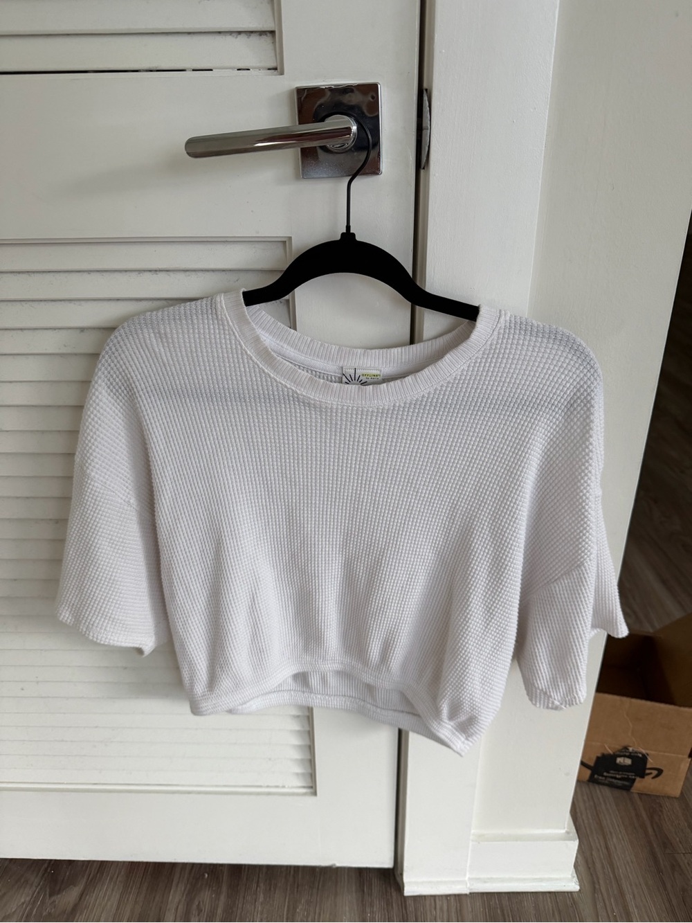 aerie White Waffle-Knit Cropped Tee